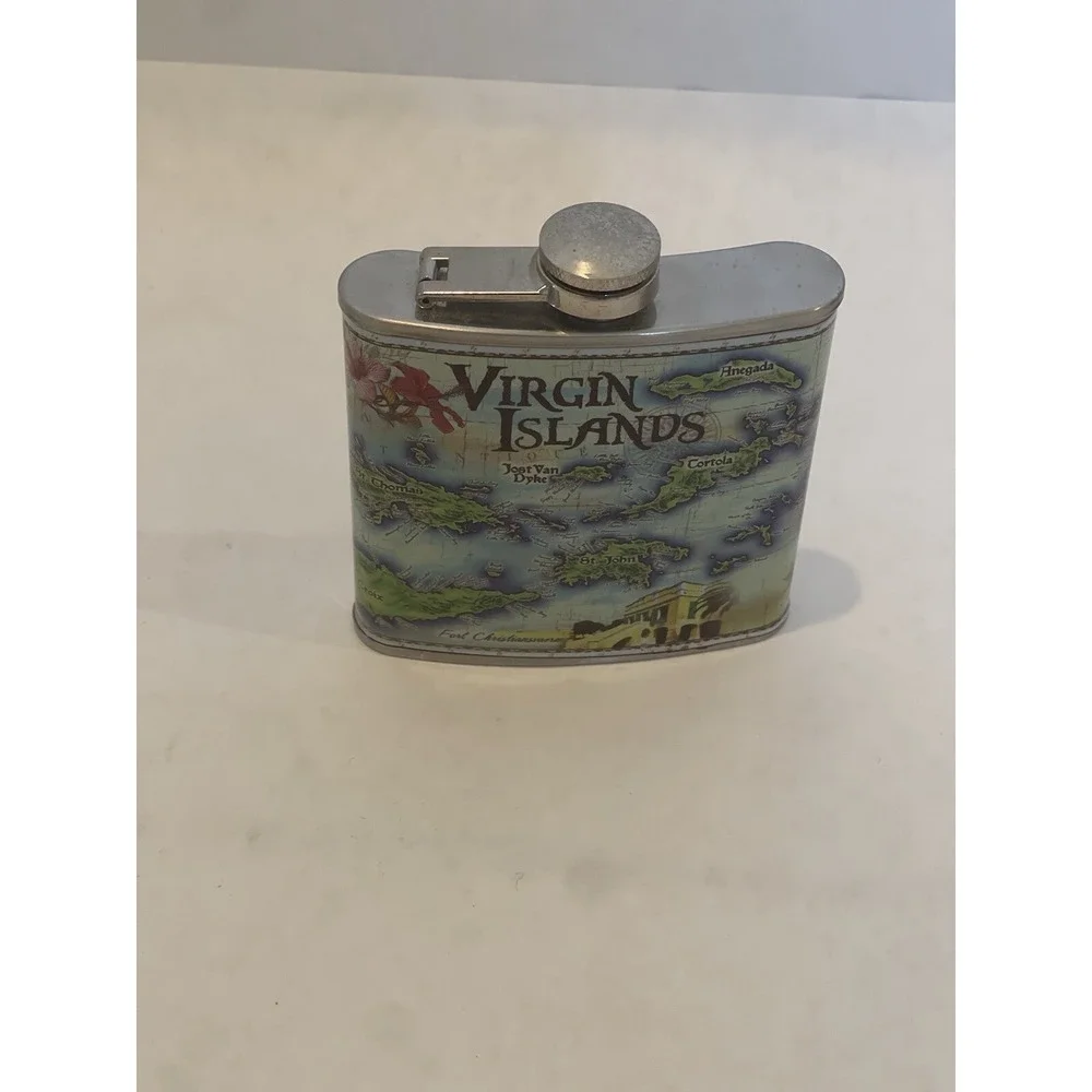 Vintage US Virgin Islands 6oz Stainlesss Steel Flask (Missing Pin)